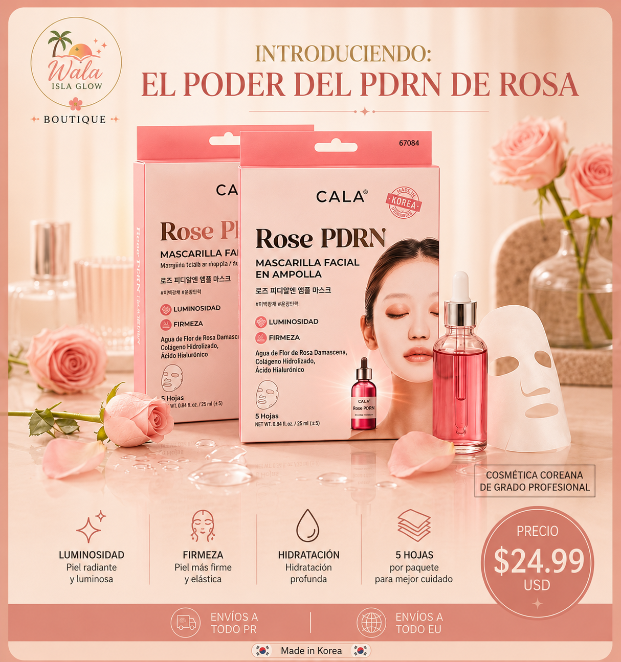 CALA Rose PDRN - Mascarilla Facial en Ampolla