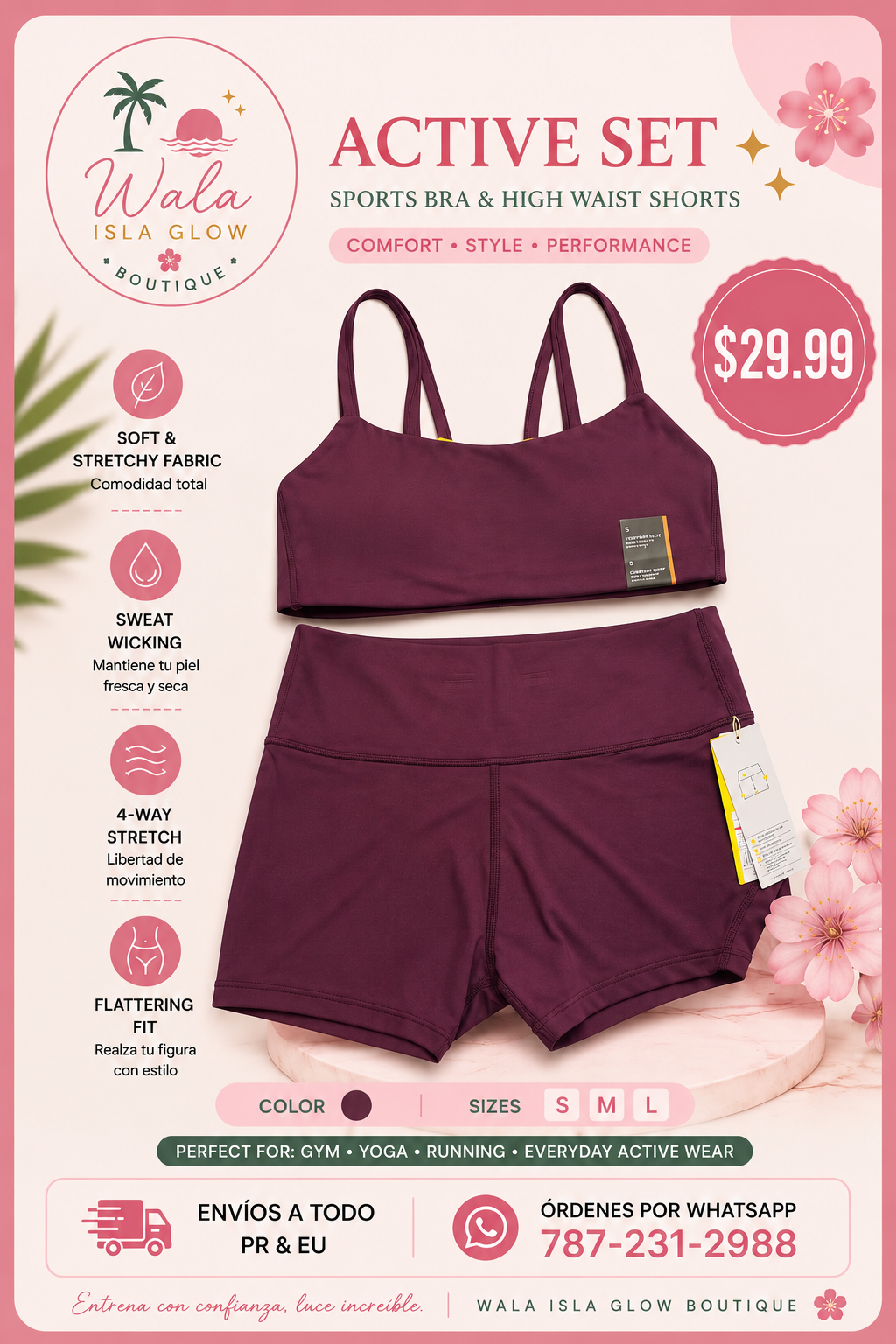 Active Set (Sports Bra + Shorts) - Vino