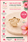 Anillo Trébol Piedra Crema - Dorado (Size 8)