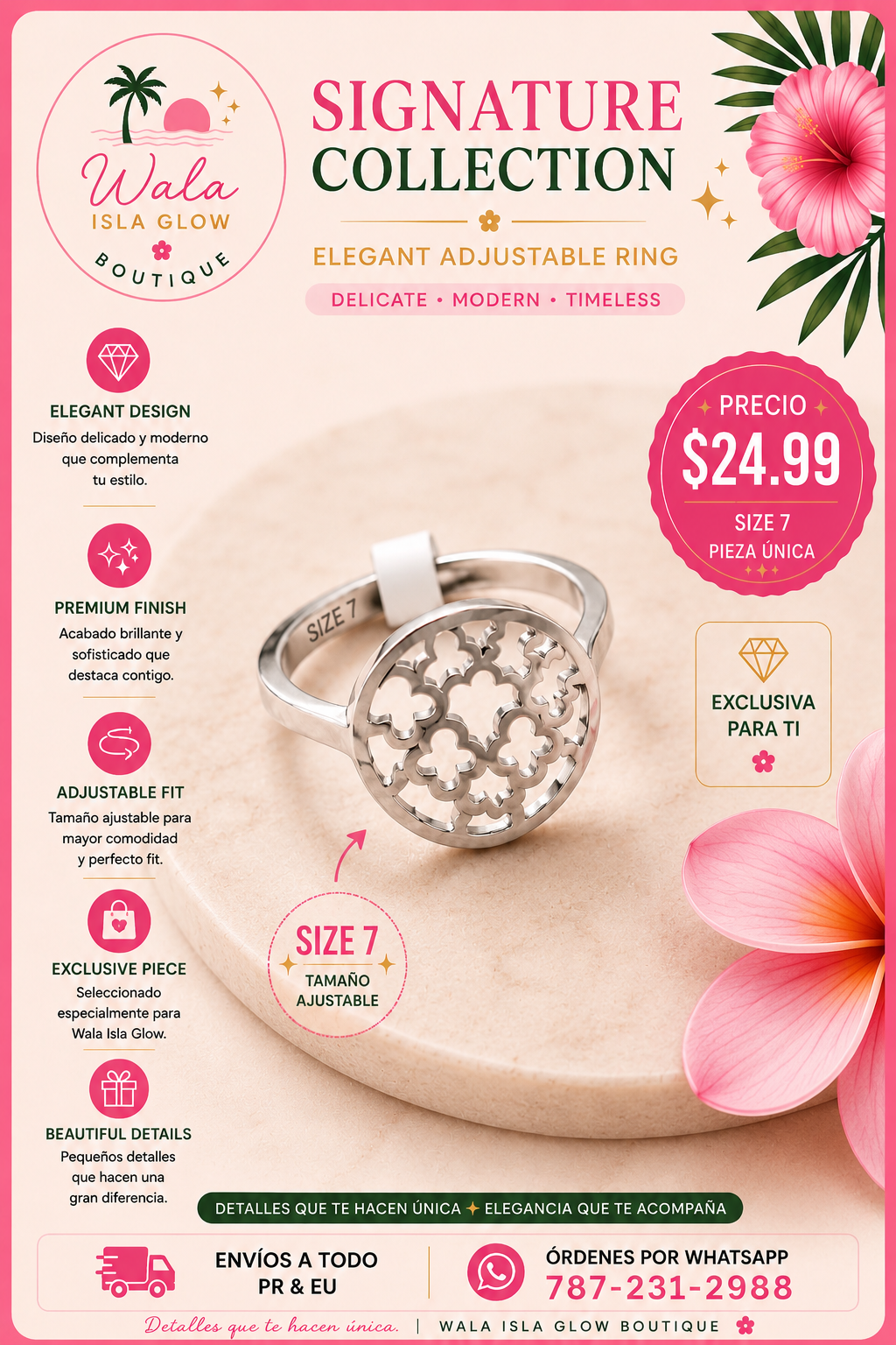 Anillo Calado Trébol - Plateado (Size 7)