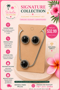 Set Aretes + Collar Piedra Negra - Plateado