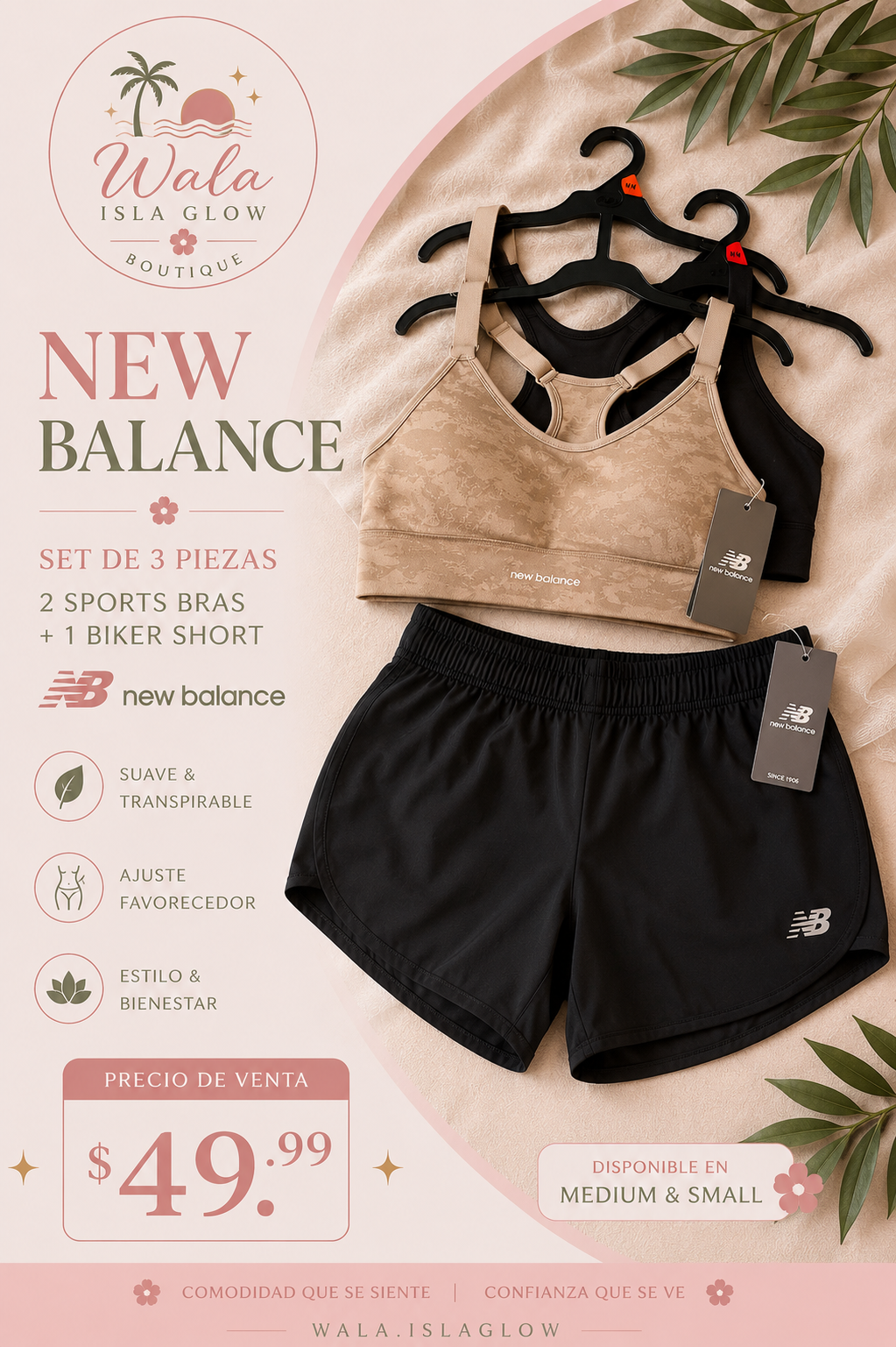 New Balance Set 3 Piezas - 2 Sports Bras + 1 Biker Short