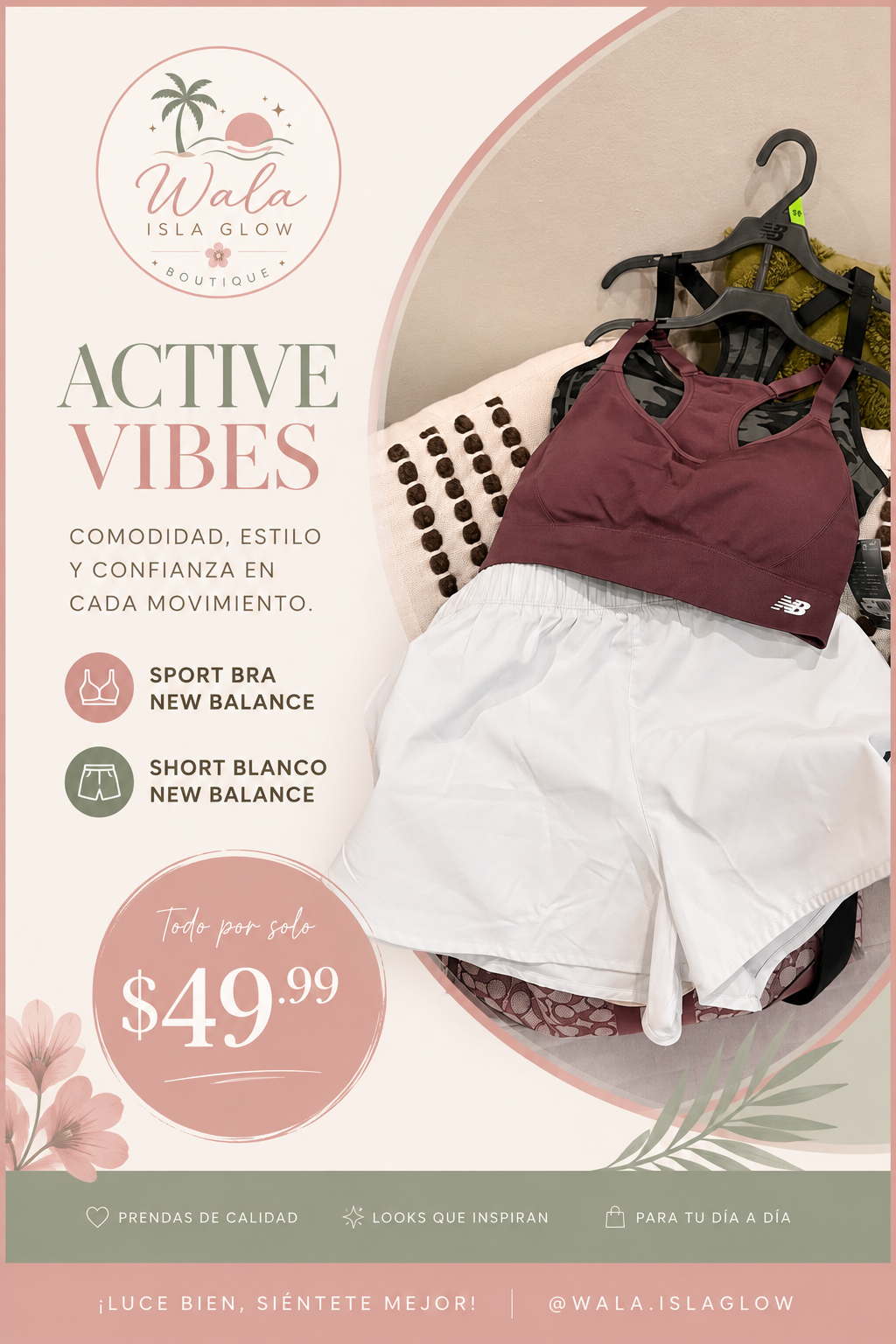 New Balance Set 2 Piezas - Sports Bra Vino + Short Blanco